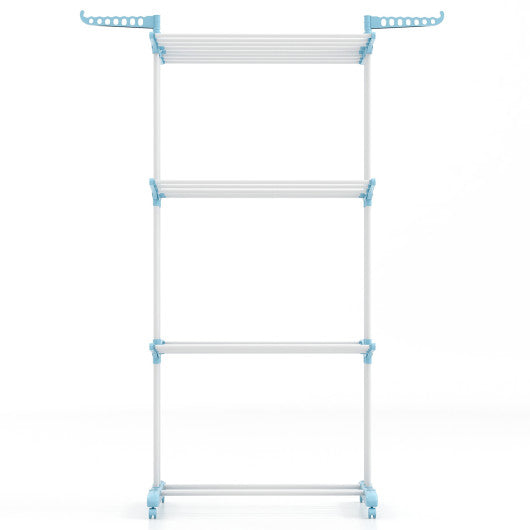 4-tier Clothes Drying Rack with Rotatable Side Wings and Collapsible Shelves-Navy