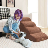 4-Tier Foam Non-Slip Dog Steps with Washable Zippered Cover-Brown