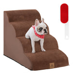 4-Tier Foam Non-Slip Dog Steps with Washable Zippered Cover-Brown