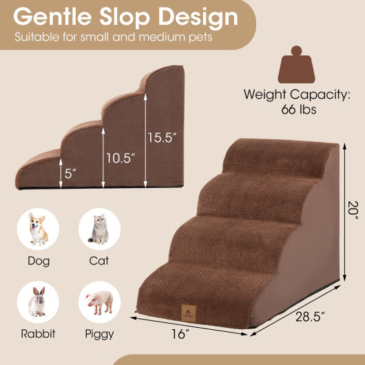 4-Tier Foam Non-Slip Dog Steps with Washable Zippered Cover-Brown