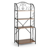 4-Tier Industrial Kitchen Baker's Rack with Open Shelves and X-Bar-Light Brown