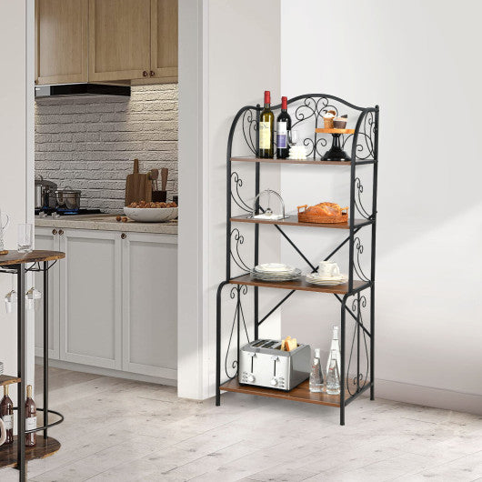 4-Tier Industrial Kitchen Baker's Rack with Open Shelves and X-Bar-Light Brown