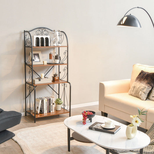 4-Tier Industrial Kitchen Baker's Rack with Open Shelves and X-Bar-Light Brown