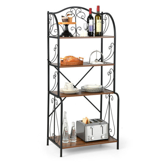 4-Tier Industrial Kitchen Baker's Rack with Open Shelves and X-Bar-Light Brown
