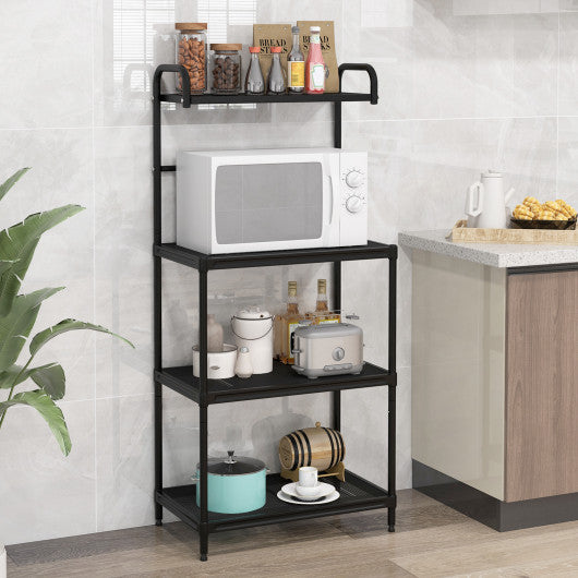 4-Tier Kitchen Microwave Storage Rack with Metal Shelves-Black