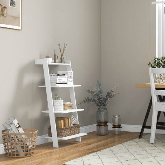 4-Tier Ladder Shelf with Solid Frame and Anti-toppling Device-White