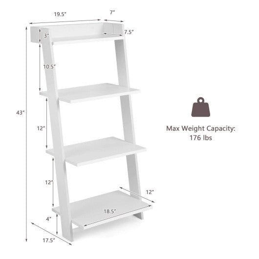 4-Tier Ladder Shelf with Solid Frame and Anti-toppling Device-White