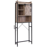 4-Tier Multifunctional Toilet Storage Cabinet with Adjustable Shelf and Sliding Barn Door-Gray