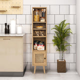 4 Tiers Rattan Storage Cabinet with Slim Design-Natural