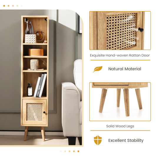 4 Tiers Rattan Storage Cabinet with Slim Design-Natural