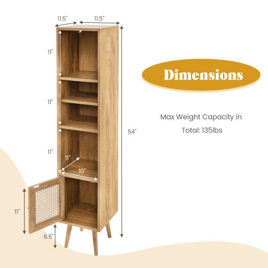 4 Tiers Rattan Storage Cabinet with Slim Design-Natural