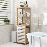 3-Tier Tilt-Out Laundry Hamper with Storage Shelves for Laundry Room-Natural and White