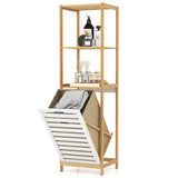3-Tier Tilt-Out Laundry Hamper with Storage Shelves for Laundry Room-Natural and White