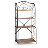 4-Tier Industrial Kitchen Baker's Rack with Open Shelves and X-Bar-Rustic Brown