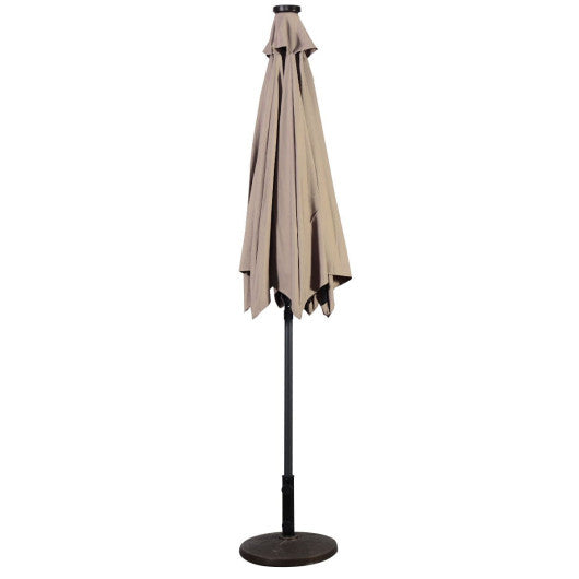 9FT Patio Solar Umbrella LED Patio Market Steel Tilt W/ Crank Outdoor New-beige