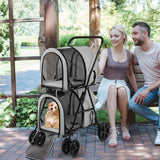 4-in-1 Double Pet Stroller with Detachable Carrier and Travel Carriage-Gray