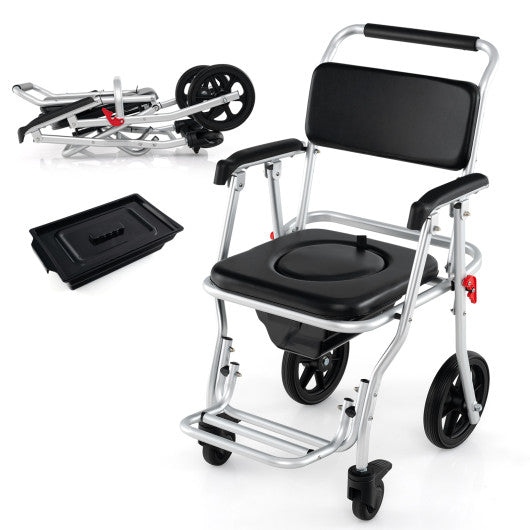 4-in-1 Foldable Bedside Commode Chair with Brakes and Bucket and Footrest