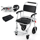 4-in-1 Foldable Bedside Commode Chair with Brakes and Bucket and Footrest