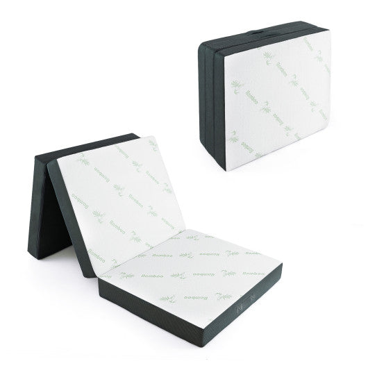 4 Inch Tri-Fold Foam Mattress with Washable Cover for Yoga Guest Mat-Gray