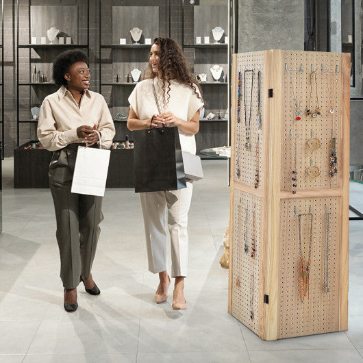 4-Panel Pegboard Display 5 Feet Tall Folding Privacy Screen for Craft Display Organized-Natural