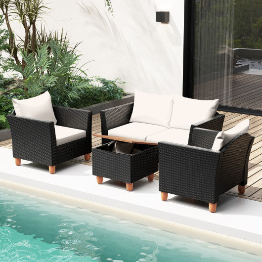 4 Piece Outdoor Conversation Set with Storage Coffee Table-White