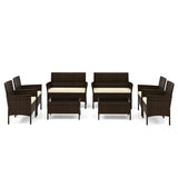 4 Piece Patio Rattan Conversation Set with Cozy Seat Cushions-Beige