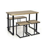 4 Pieces Industrial Dinette Set with Bench and 2 Stools-Oak