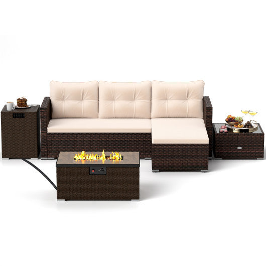 4 Pieces Outdoor Furniture Set with 32 Inch Fire Pit Table and Propane Tank Cover