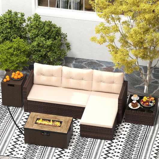 4 Pieces Outdoor Furniture Set with 32 Inch Fire Pit Table and Propane Tank Cover