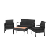 4 Pieces Patio Rattan Cushioned Furniture Set with Wooden Tabletop