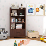 4 Tiers Bookshelf with 4 Cubes Display Shelf and 2 Doors-Brown