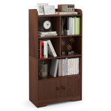 4 Tiers Bookshelf with 4 Cubes Display Shelf and 2 Doors-Brown