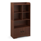 4 Tiers Bookshelf with 4 Cubes Display Shelf and 2 Doors-Brown