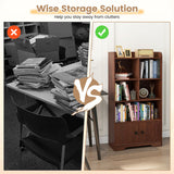 4 Tiers Bookshelf with 4 Cubes Display Shelf and 2 Doors-Brown