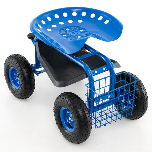 4-Wheel Rolling Garden Cart Work Seat-Blue