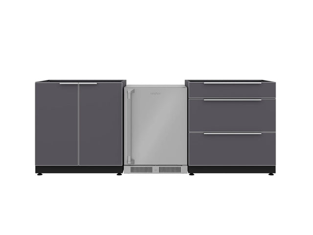 Outdoor Kitchen Aluminum 3 Piece Cabinet Set with 3-Drawer, 2-Door Cabinet and Fridge