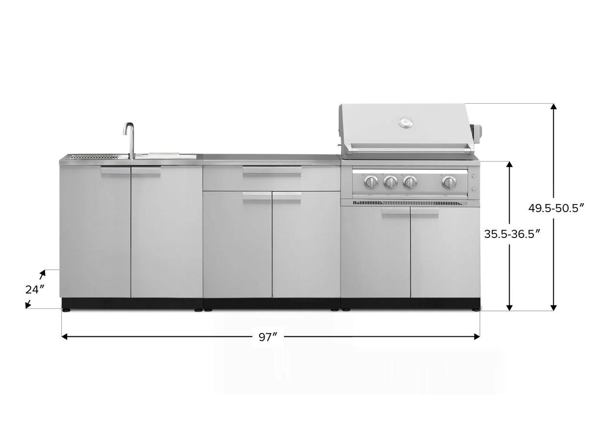 Outdoor Kitchen Stainless-Steel 5 Piece Cabinet Set with Bar, Sink, Grill Cabinet, Platinum Grill, and Countertop