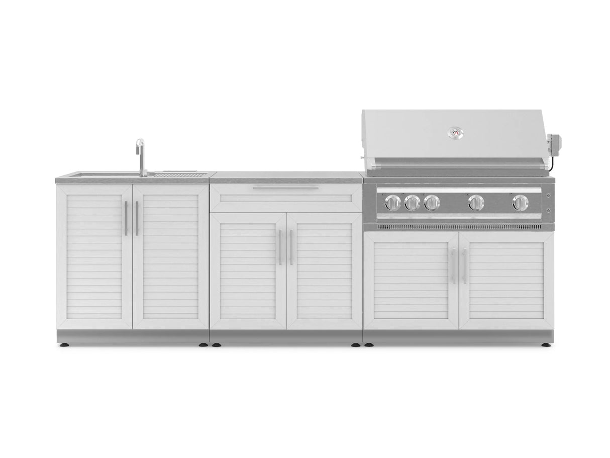 Outdoor Kitchen Stainless-Steel 5 Piece Cabinet Set with Bar, Sink, Grill Cabinet, Platinum Grill, and Countertop