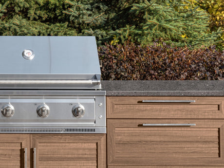 Outdoor Kitchen Stainless Steel 6 Piece Cabinet Set with Sink, Bar, Grill Cabinet, Performance Grill, Countertop and Glass Door Fridge