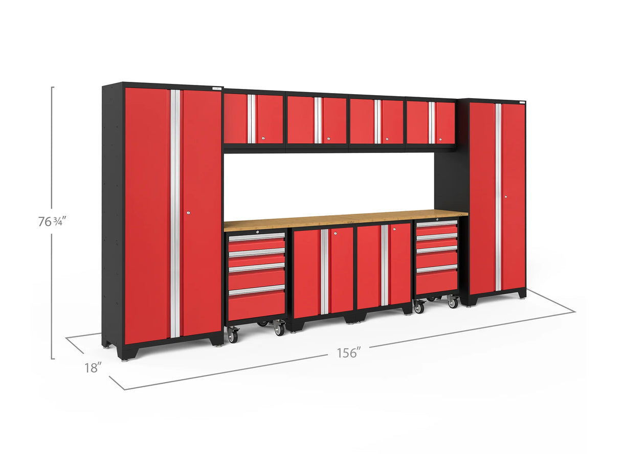 Bold Series 12 Piece Cabinet Set with Tool, Base, Wall Cabinets and 2 Lockers