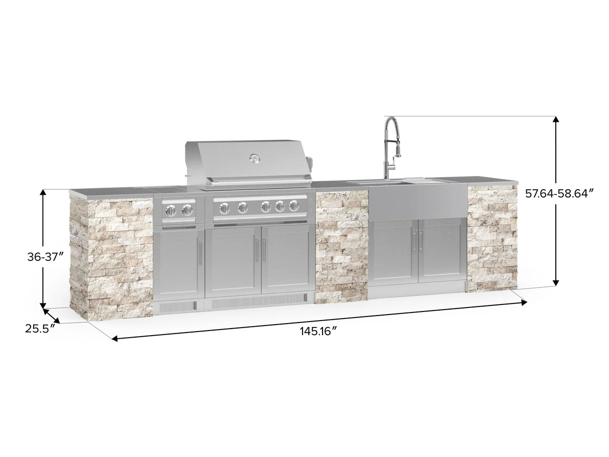 Outdoor Kitchen Signature Series 11 Piece Cabinet Set with Dual Side Burner, Sink, Platinum Grill and Grill Cabinet