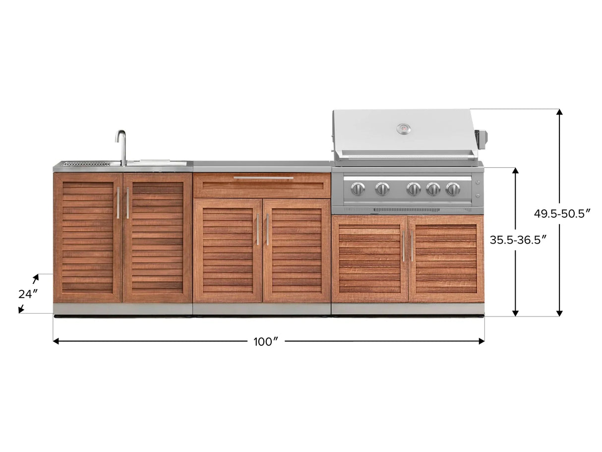 Outdoor Kitchen Stainless-Steel 5 Piece Cabinet Set with Sink, 2-Door with Drawer, Grill Cabinet, Platinum Grill and Countertop