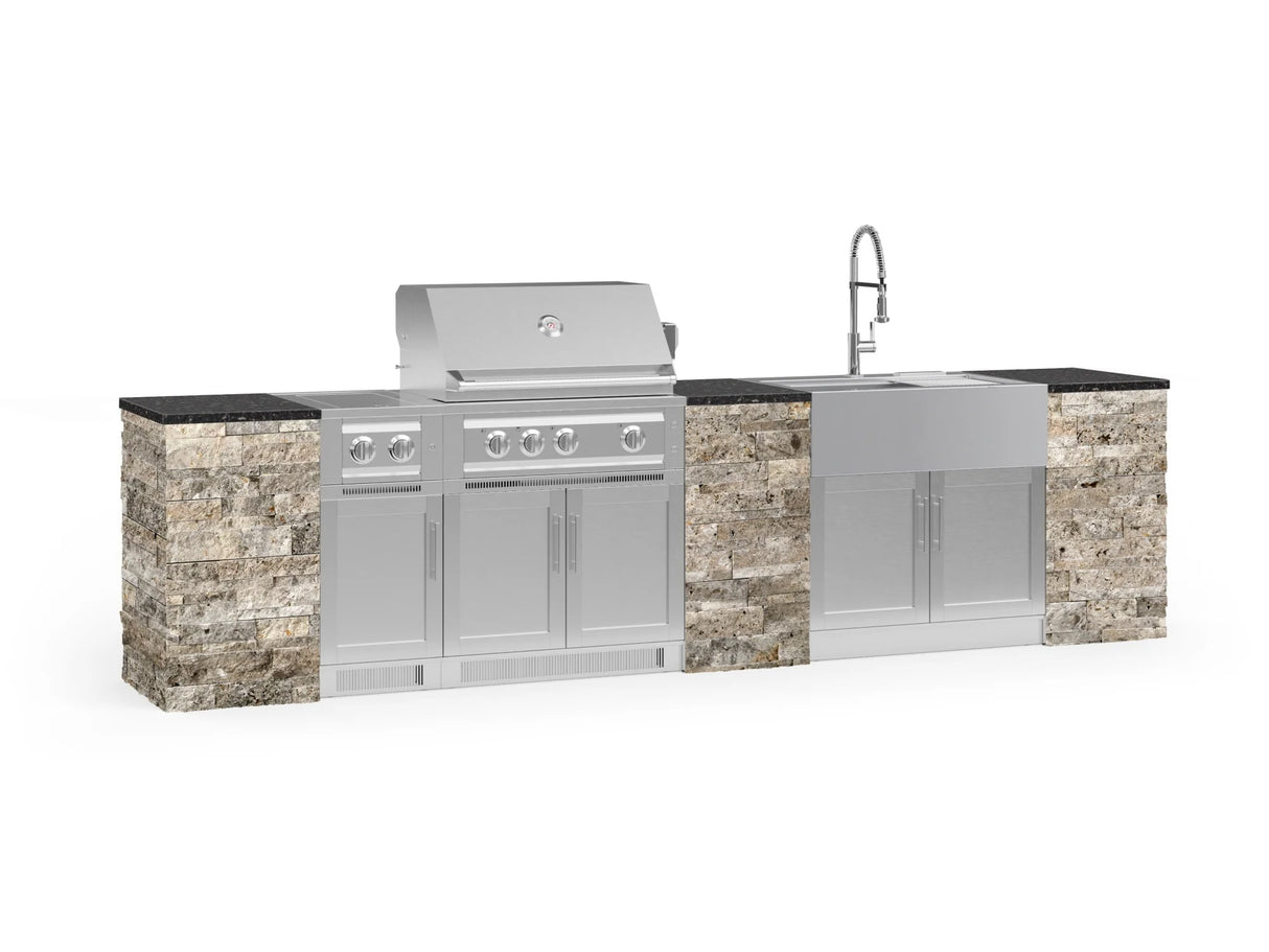 Outdoor Kitchen Signature Series 11 Piece Cabinet Set with Dual Side Burner, Sink, Platinum Grill and Grill Cabinet