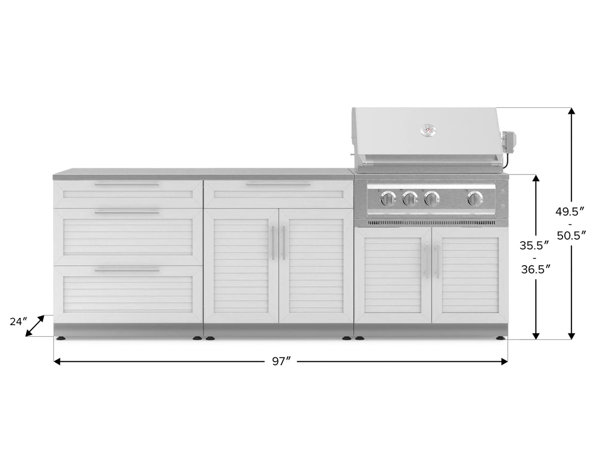 Outdoor Kitchen Stainless-Steel 5 Piece Cabinet Set with with 3-Drawer, Bar, Grill Cabinet, Platinum Grill and Countertop