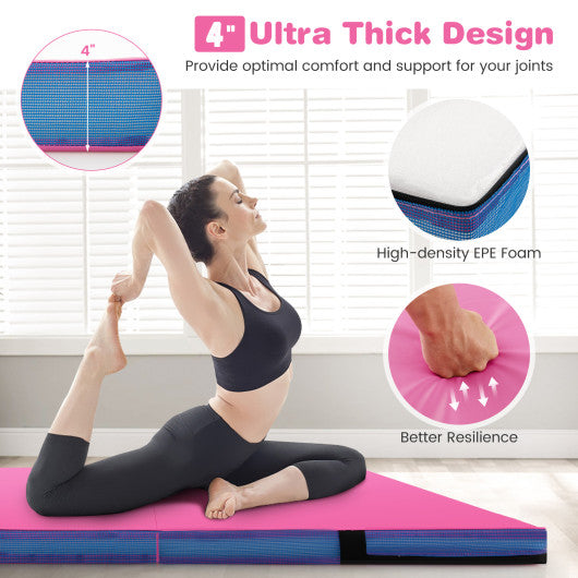 4ft x 4ft x 4in Bi-Folding Gymnastic Tumbling Mat with Handles and Cover-Pink