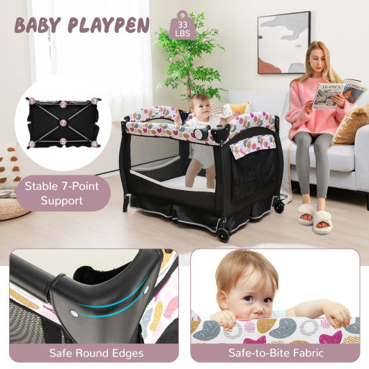 4 in 1 Portable Pack and Play Baby Nursery Center with Bassinet-Purple