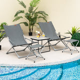 5-Piece Patio Sling Chair Set Folding Lounge Chairs with Footrests and Coffee Table-Gray