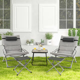 5-Piece Patio Sling Chair Set Folding Lounge Chairs with Footrests and Coffee Table-Gray