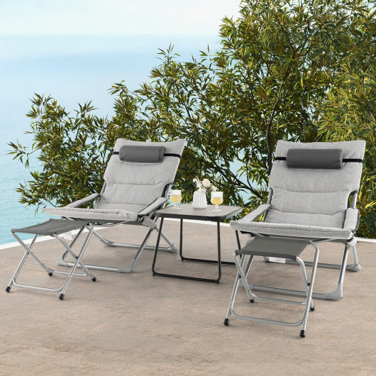 5-Piece Patio Sling Chair Set Folding Lounge Chairs with Footrests and Coffee Table-Gray