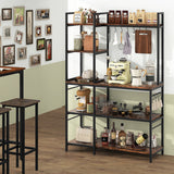 5-Tier Bakers Rack with Power Outlets and 10 S-Shaped Hooks-Rustic Brown